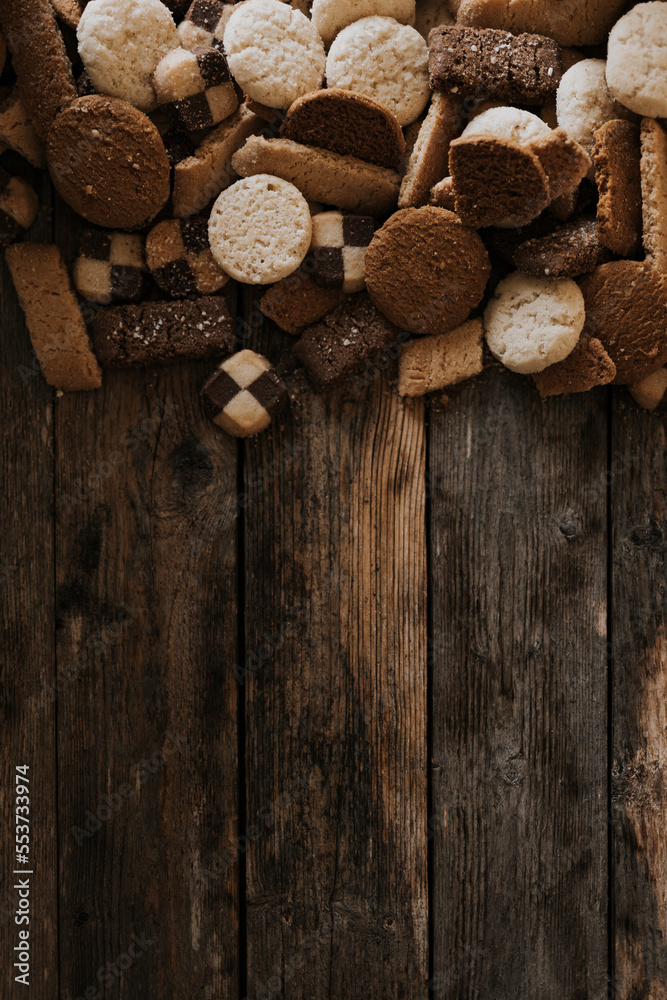 Various biscuits on wooden background Various biscuits on wooden background