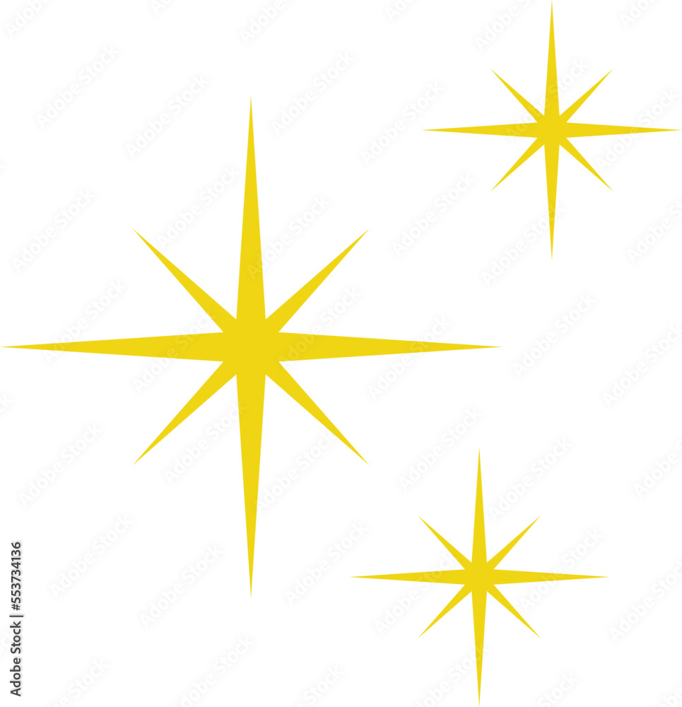 Yellow, orange, gold sparkles symbol. Vector stars sparkle icon. Bright firework, decoration twinkle, shiny flash. Glowing light effect
