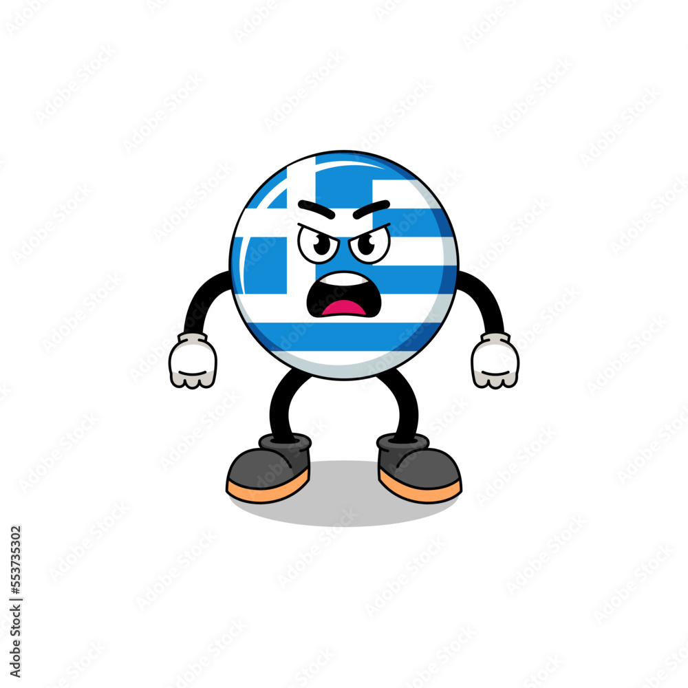 greece flag cartoon illustration with angry expression