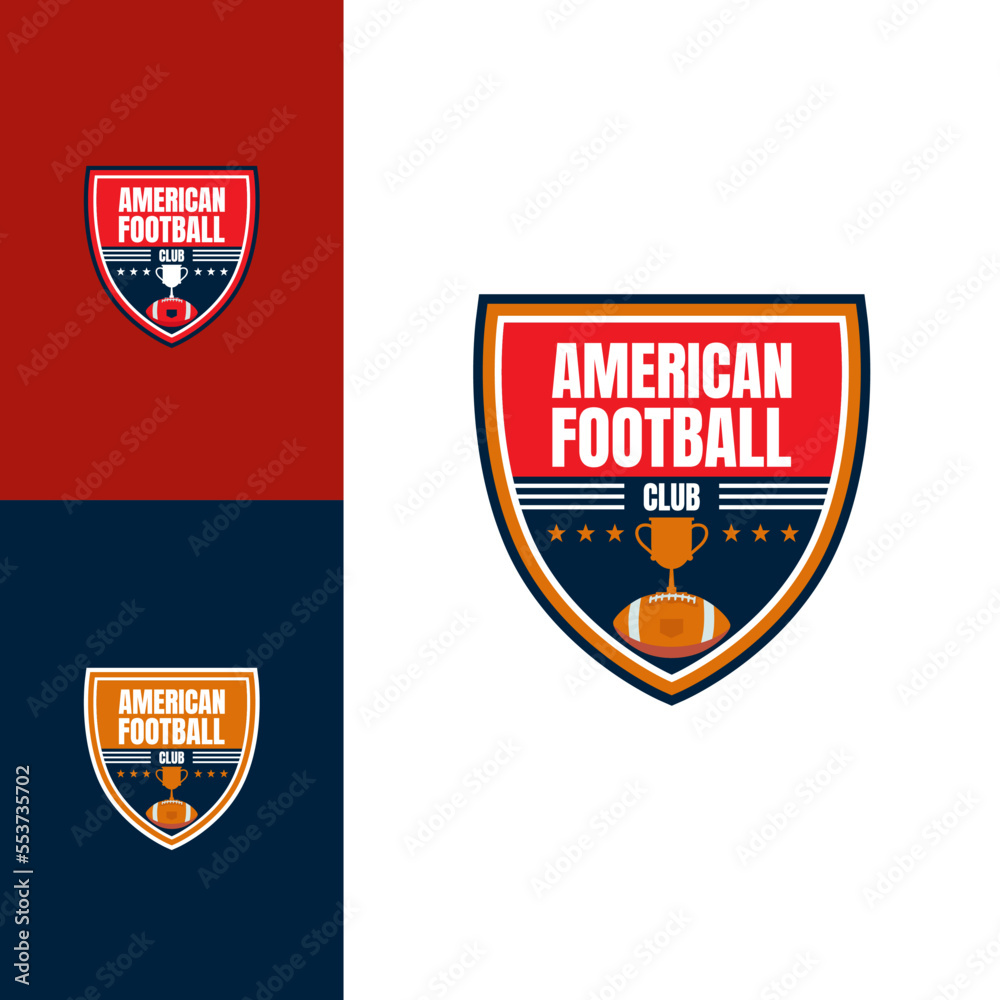 Logo Emblem American Football Badge with Trophy and Ball Various Color Logo Emblem American Football Badge with Trophy and Ball Various Color