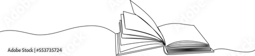 continuous single line drawing of open book, line art vector illustration