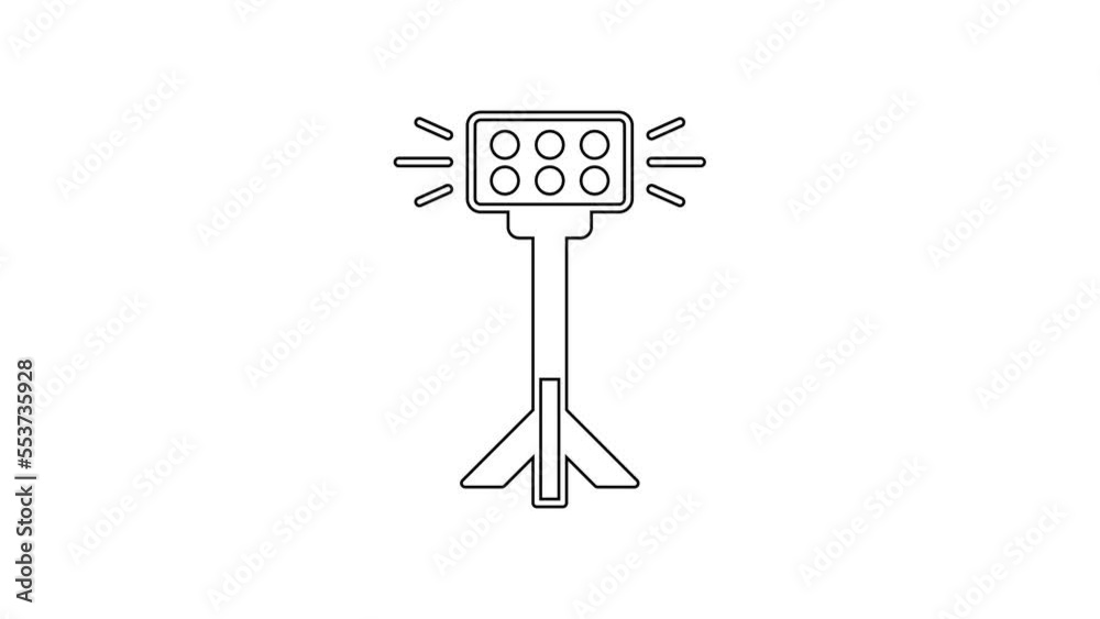 Black line Studio light bulb in softbox icon isolated on white background. Shadow reflection design. 4K Video motion graphic animation Black line Studio light bulb in softbox icon isolated on white background. Shadow reflection design. 4K Video motion graphic animation