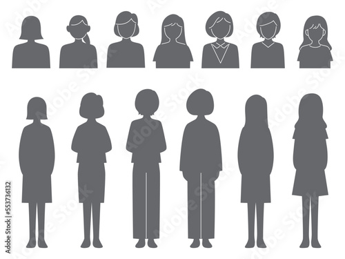 女性の人型シルエットイラストセット
