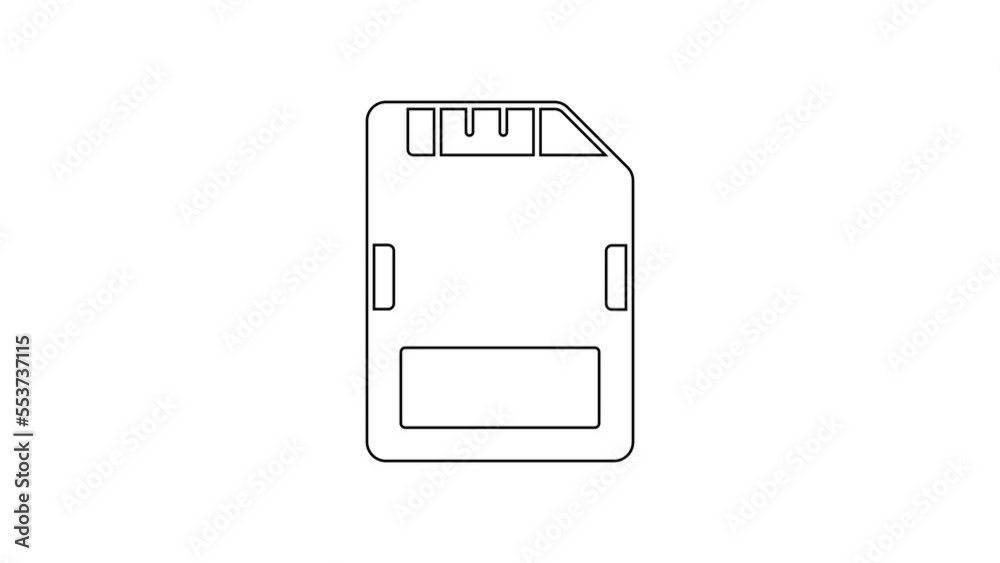 Black line SD card icon isolated on white background. Memory card. Adapter icon. 4K Video motion graphic animation Black line SD card icon isolated on white background. Memory card. Adapter icon. 4K Video motion graphic animation