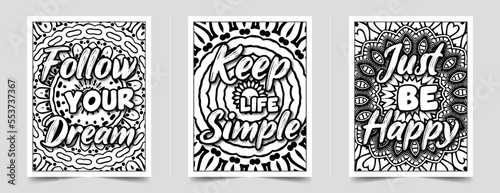 Motivational quotes for adults, text. Beautiful drawings for girls with patterns, details. Coloring book with flowers

