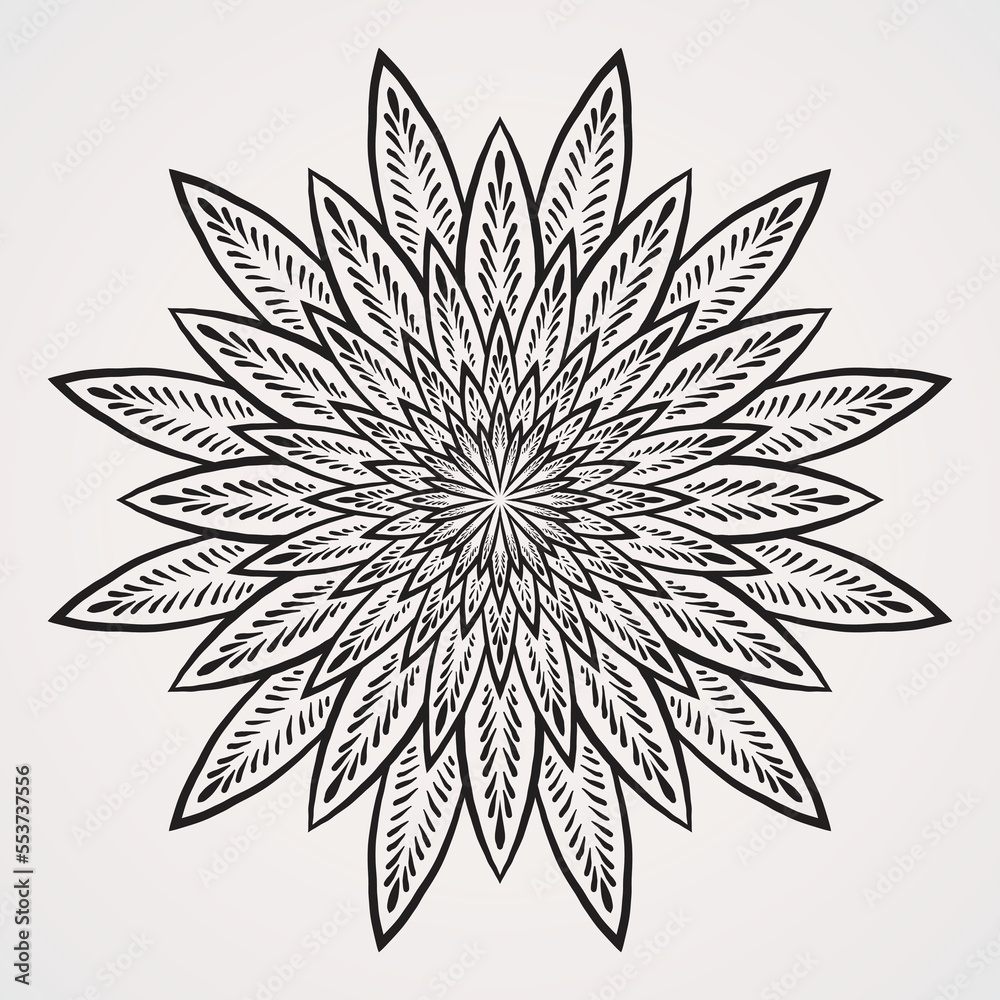 Simple mandala with a flower shape with speckled ornaments inside