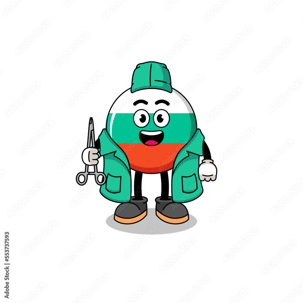 Illustration of bulgaria flag mascot as a surgeon