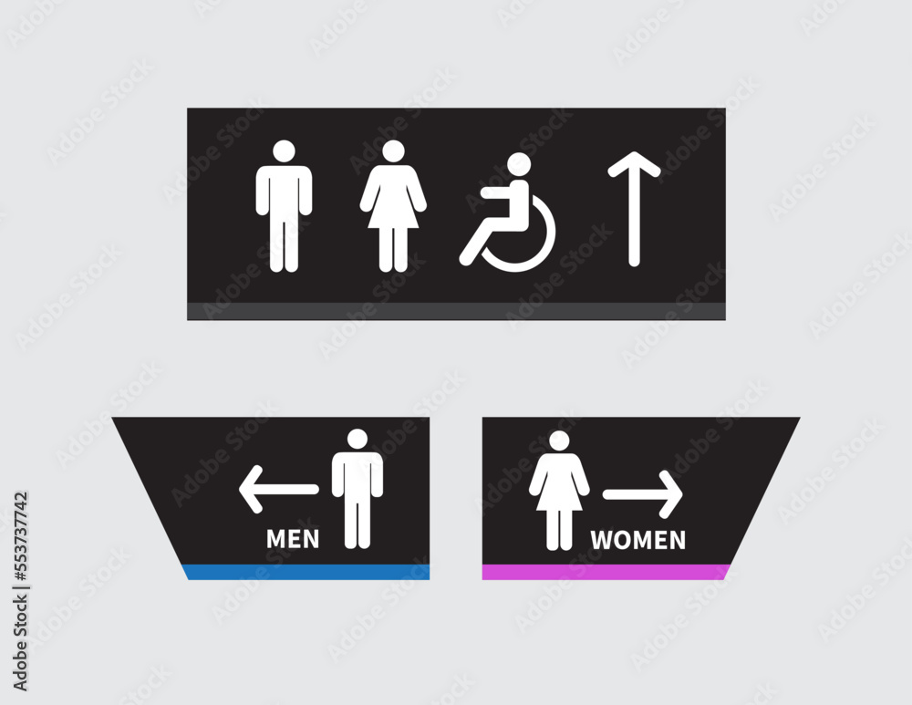 Set toilet signs on white background. Men and women restroom icon and wheelchair icon. vector illustration
