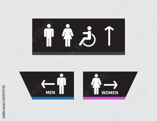 Set toilet signs on white background. Men and women restroom icon and wheelchair icon. vector illustration