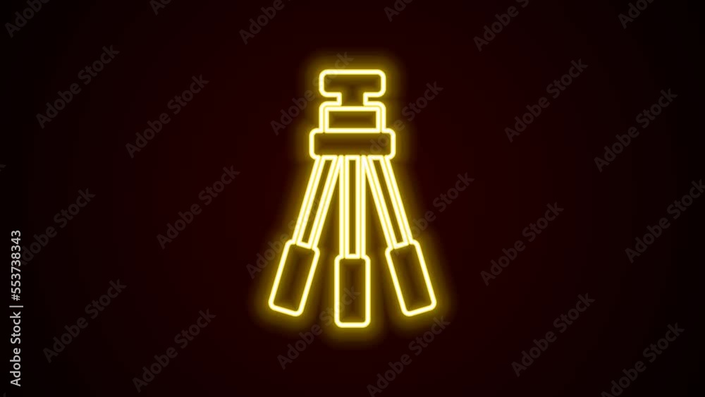 Glowing neon line Tripod icon isolated on black background. 4K Video motion graphic animation Glowing neon line Tripod icon isolated on black background. 4K Video motion graphic animation