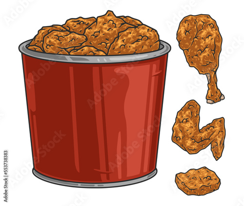 Chicken bucket colorful logotypes detailed