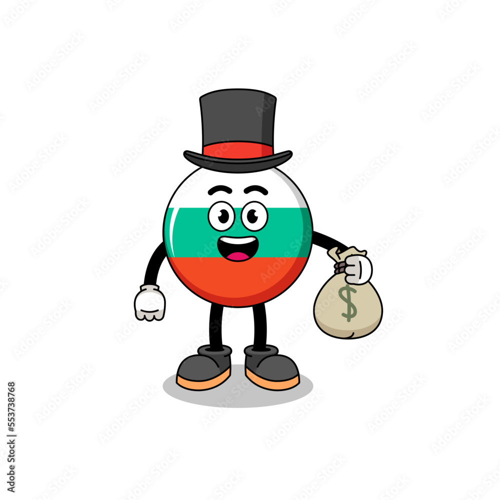 bulgaria flag mascot illustration rich man holding a money sack bulgaria flag mascot illustration rich man holding a money sack