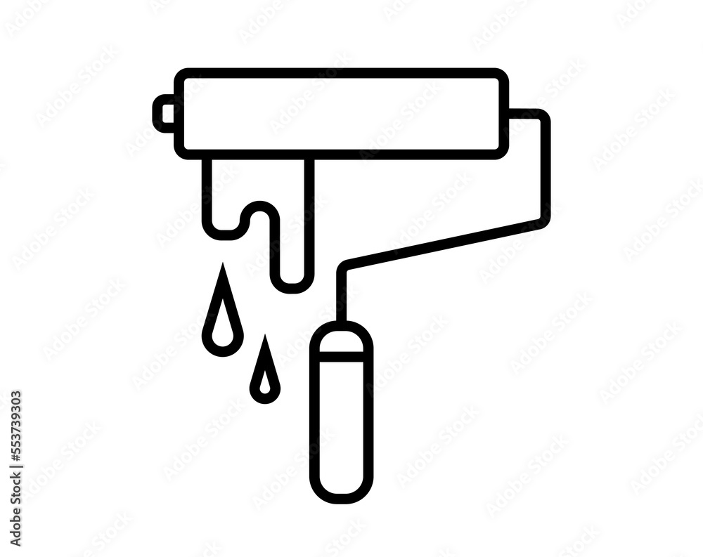 Paint roller icon. Concept of painting with ink and drops. Black vector on isolated white background Paint roller icon. Concept of painting with ink and drops. Black vector on isolated white background