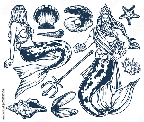 Undersea world monochrome set logotypes