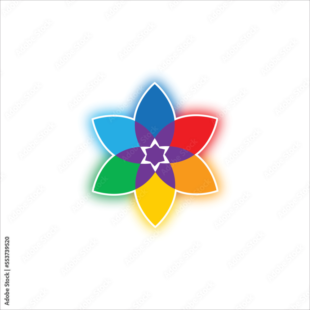 meditation and yoga logo with seven colors of aura energy