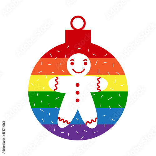 Rainbow LGBT christmas ball decoration with ginderbread