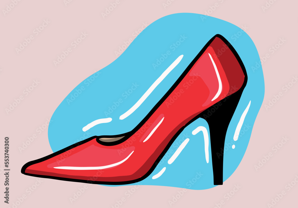 Hand drawn vector illustration of elegant fashionable red women’s shoe with high heel isolated on background Hand drawn vector illustration of elegant fashionable red women’s shoe with high heel isolated on background