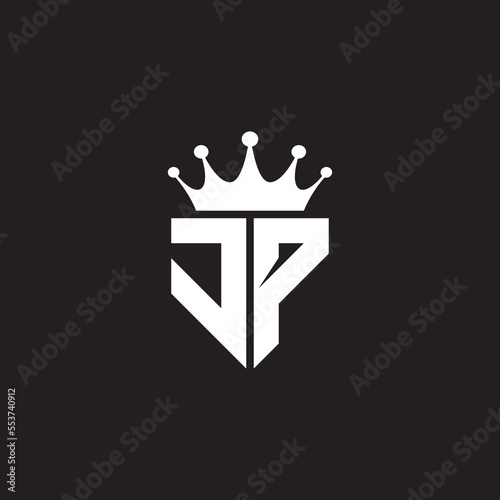 JP or PJ logo monogram symbol shield with crown shape design vector