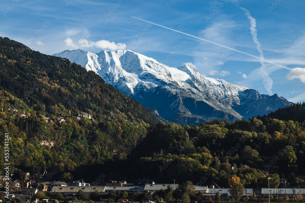 France-October 2022:Mont Blanc mountain view from France border