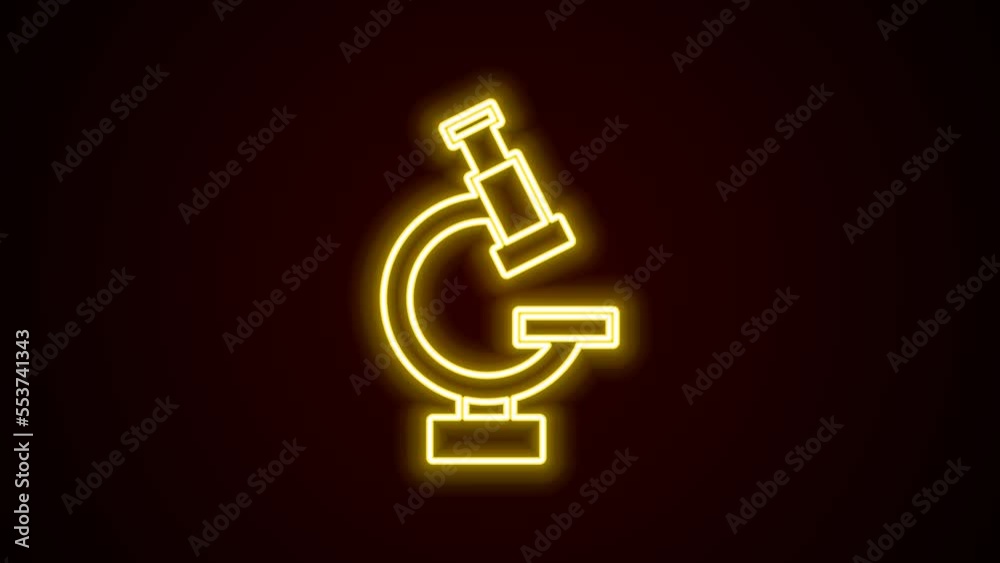 Glowing neon line Microscope icon isolated on black background. Chemistry, pharmaceutical instrument, microbiology magnifying tool. 4K Video motion graphic animation Glowing neon line Microscope icon isolated on black background. Chemistry, pharmaceutical instrument, microbiology magnifying tool. 4K Video motion graphic animation