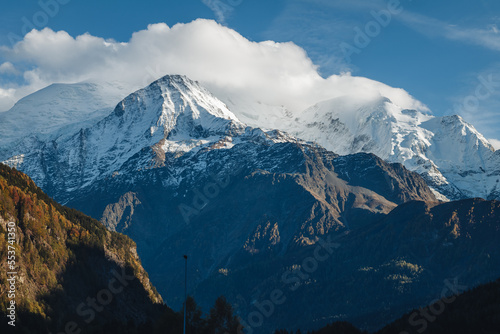 France-October 2022:Mont Blanc mountain view from France border