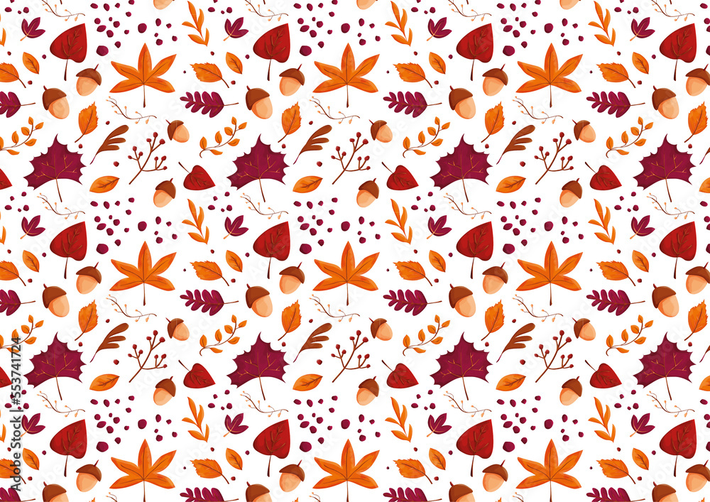Fototapeta premium Autumn pattern with colorful leaves. Illustrations on photoshop.