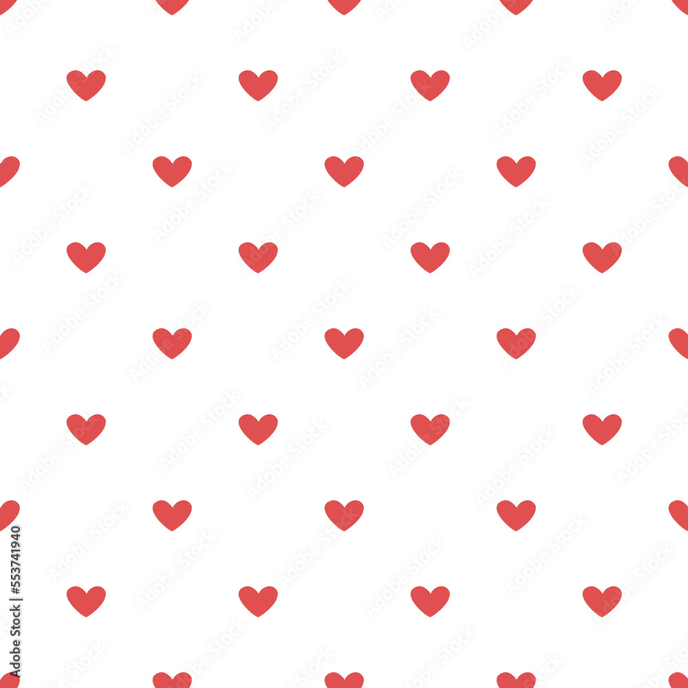 Vector valentines day seamless pattern with red hearts on white background