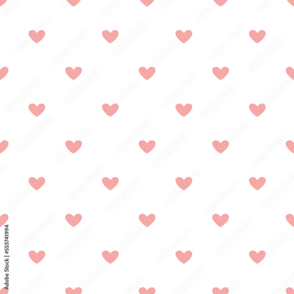 Vector valentines day seamless pattern with pink hearts on white background