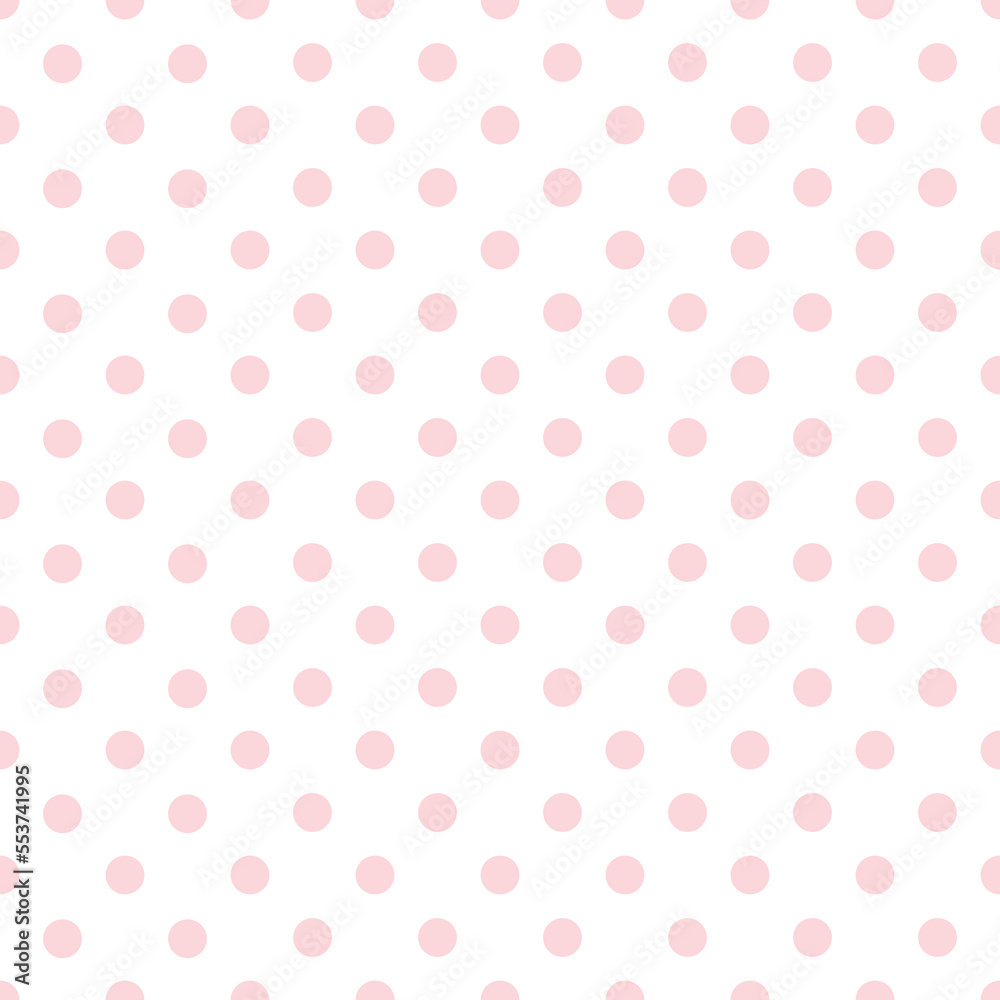 Vector seamless pattern with pink polka dots on white background