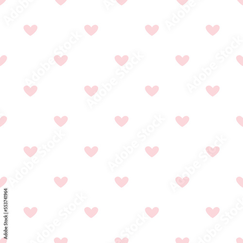 Vector valentines day seamless pattern with pink hearts on white background