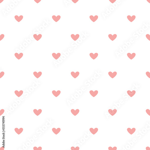 Vector valentines day seamless pattern with pink hearts on white background