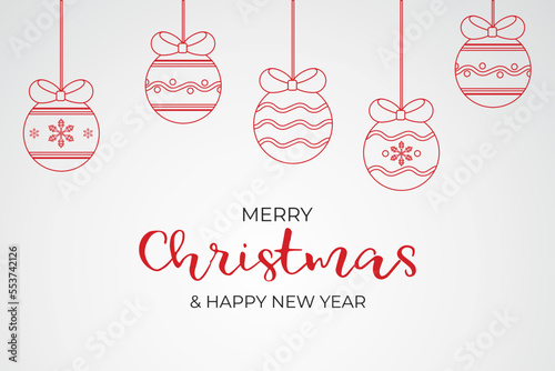 Cute christmas banner with toys on tree in outline style