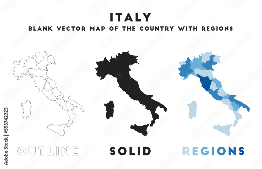 Italy map. Borders of Italy for your infographic. Vector country shape. Vector illustration.