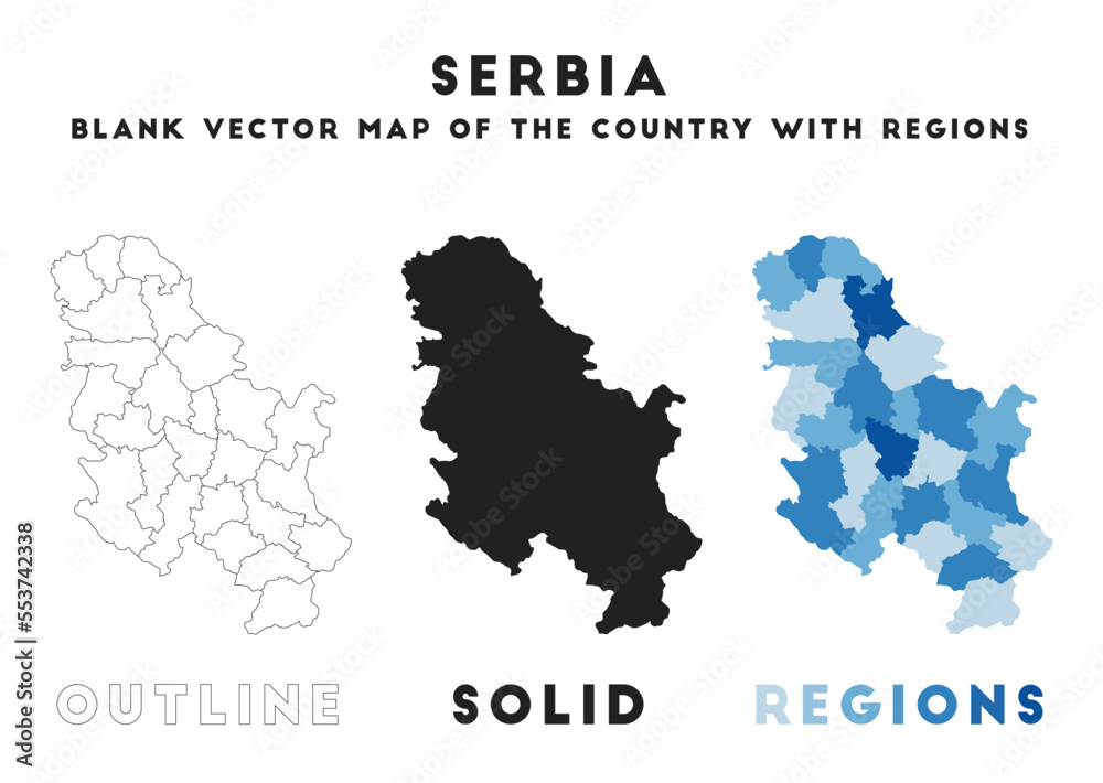 Serbia map. Borders of Serbia for your infographic. Vector country shape. Vector illustration.