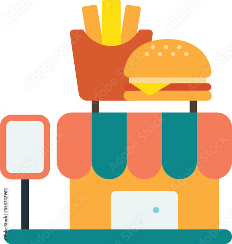 hamburger shop building illustration in minimal style