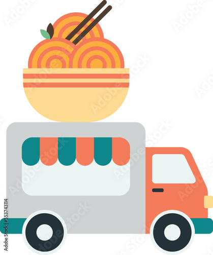 Food Truck and Noodles illustration in minimal style
