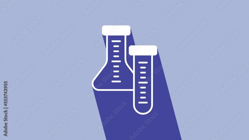 White Test tube and flask chemical laboratory test icon isolated on purple background. Laboratory glassware sign. 4K Video motion graphic animation White Test tube and flask chemical laboratory test icon isolated on purple background. Laboratory glassware sign. 4K Video motion graphic animation