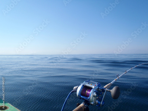 Offshore fishing, fishing seat for red sea bream fishing overlooking from the edge of the boat