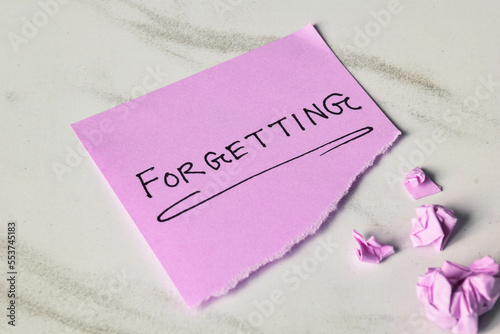 Принти на полотні Torn paper with the text Forgetting with crumbled paper balls