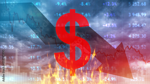 Dollar sign next to falling...