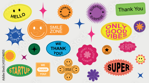 Big set modern cute smiling cartoon label stikers shape. © tartumedia