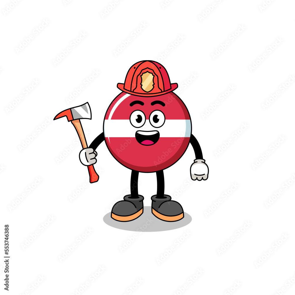 Cartoon mascot of latvia flag firefighter