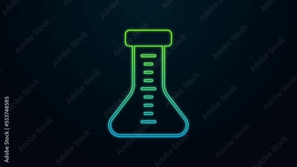 Glowing neon line Test tube and flask chemical laboratory test icon isolated on black background. Laboratory glassware sign. 4K Video motion graphic animation Glowing neon line Test tube and flask chemical laboratory test icon isolated on black background. Laboratory glassware sign. 4K Video motion graphic animation