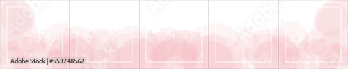 Set of elegant luxury pink watercolor background for Instagram, Social Media Post, Banner, Microblog, Carousel Template. Watercolor splash and white frame. 5 square sections 1:1. Vector, eps10.