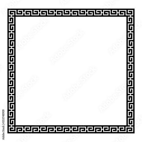 Greek black and white style border frame circle frame with seamless vector illustration