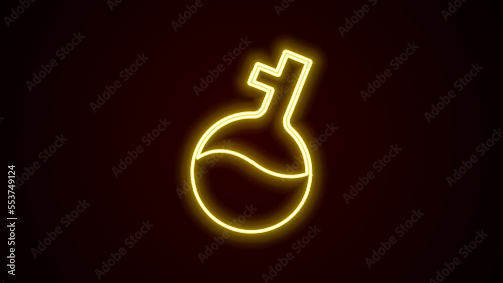 Glowing neon line Test tube and flask chemical laboratory test icon isolated on black background. Laboratory glassware sign. 4K Video motion graphic animation Glowing neon line Test tube and flask chemical laboratory test icon isolated on black background. Laboratory glassware sign. 4K Video motion graphic animation