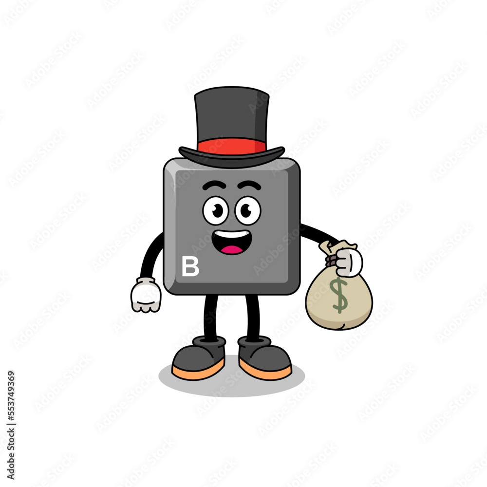 keyboard B key mascot illustration rich man holding a money sack keyboard B key mascot illustration rich man holding a money sack
