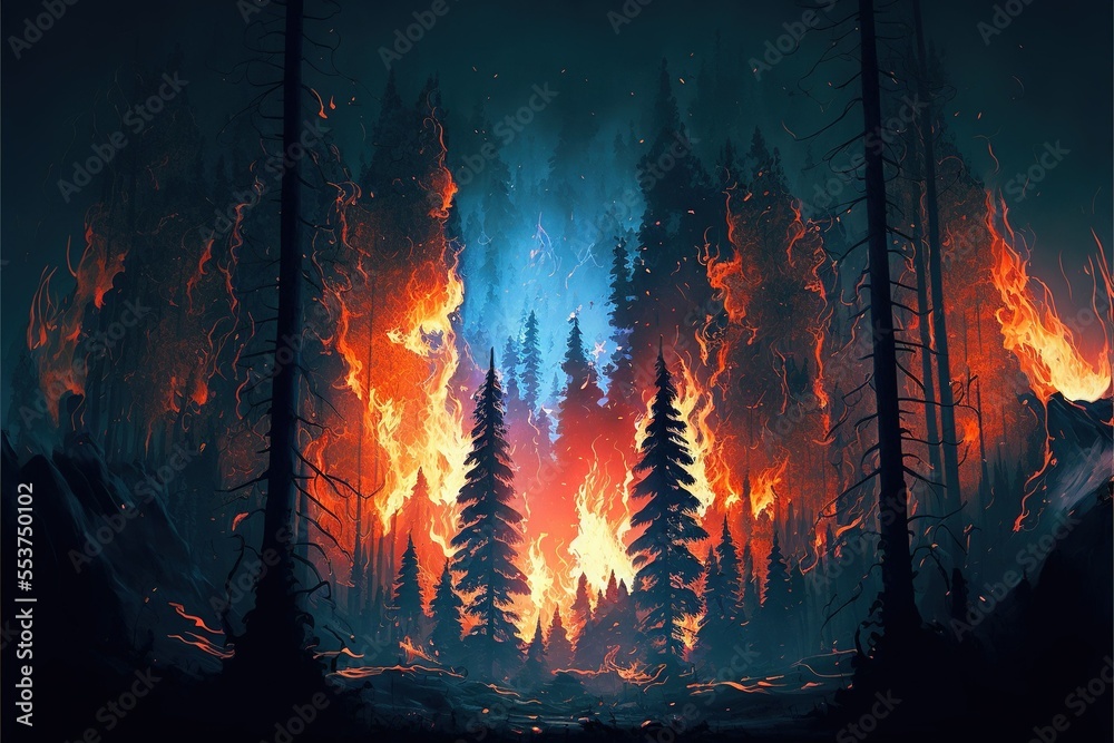 Premium Photo | Forest fire with trees in fire generative ai