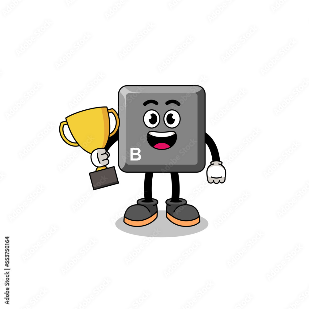 Cartoon mascot of keyboard B key holding a trophy Cartoon mascot of keyboard B key holding a trophy