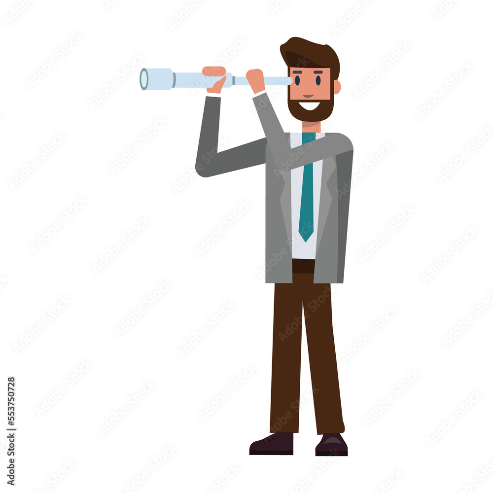 Businessman with binoculars. flat character design illustration Businessman with binoculars. flat character design illustration